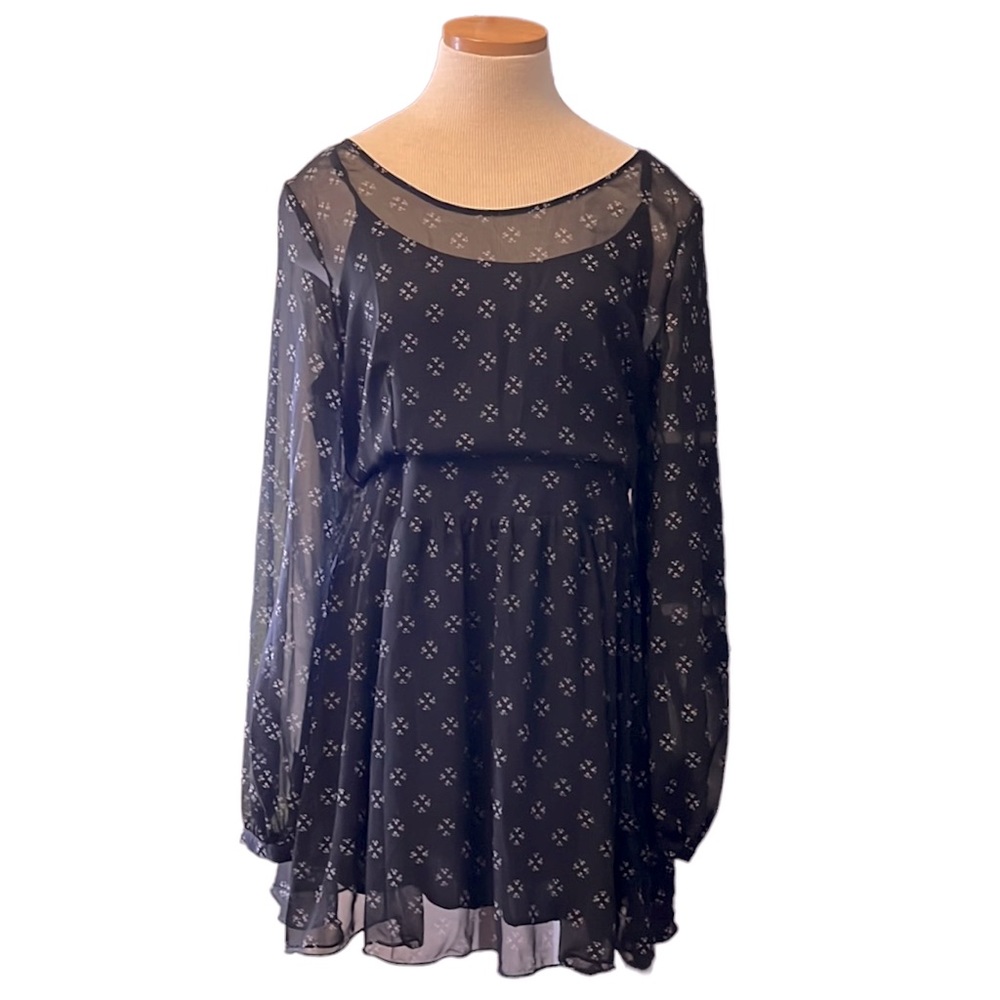 Free People Sheer Printed Mini Dress with Slip, Large